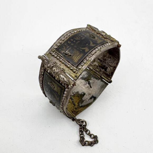 Antique Moorish North African Silver & Enamel Cuff Bracelet - Picture 2 of 8